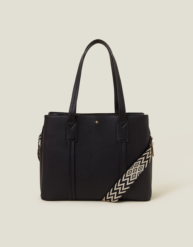 Webbing Strap Tote Bag, Black (BLACK), large