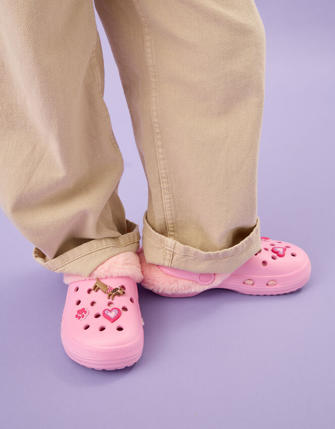 Girls Dog Charm Faux Fur Lined Clogs, Pink (PINK), large