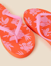 Tropical Print Flip Flops, Pink (PINK), large