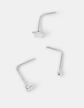 3-Pack Sterling Silver Star Nose Studs, , large
