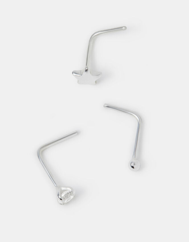 3-Pack Sterling Silver Star Nose Studs, , large