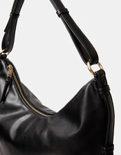 Slouchy Buckle Strap Shoulder Bag, Black (BLACK), large