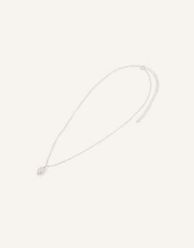 Sterling Silver-Plated Pearl Drop Necklace, , large