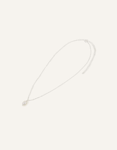 Sterling Silver-Plated Pearl Drop Necklace, , large