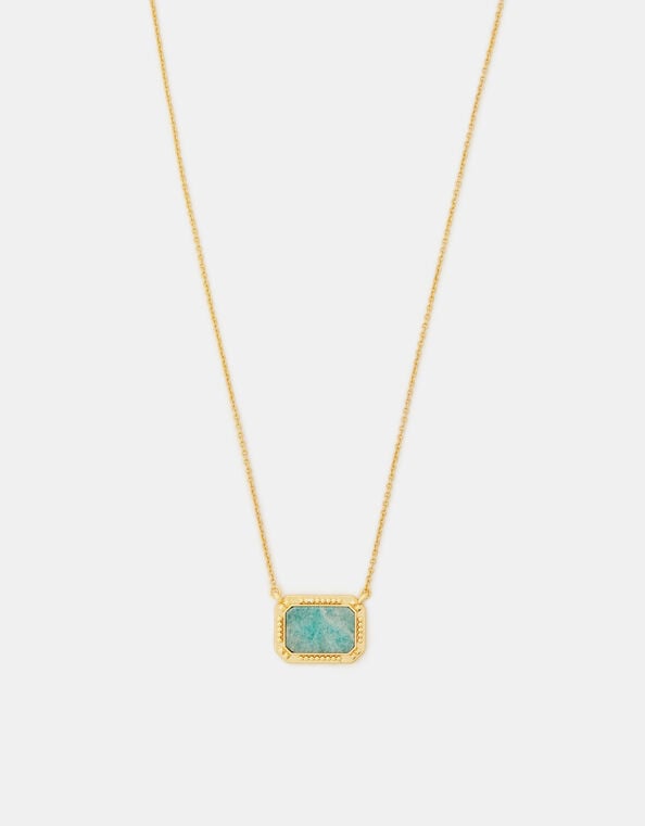 14ct Gold-Plated Amazonite Slice Pendant Necklace, , large