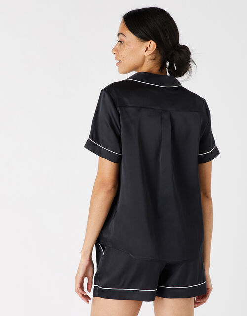 Satin Shirt and Shorts Pyjama Set, Black (BLACK), large