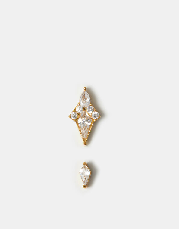 2-Pack 14ct Gold-Plated Surgical Steel Diamond Flatback Stud Earrings, , large