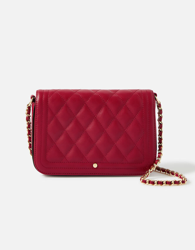 Quilted Chain Cross-Body Bag, Red (RED), large