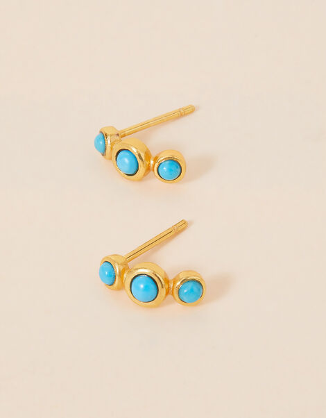 Gold-Plated Turquoise Station Hoop Earrings, , large