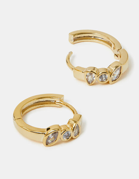 14ct Gold-Plated Pear Sparkle Hoop Earrings, , large