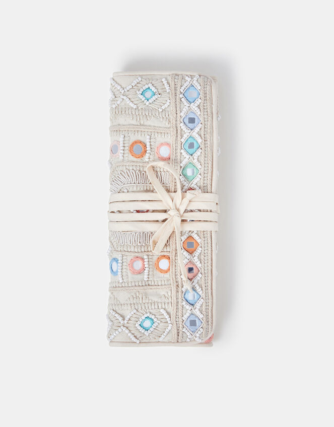 Mirror & Bead Embellished Jewellery Storage Roll, , large