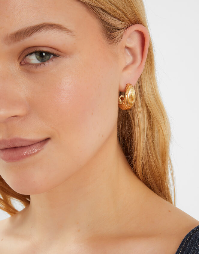 Chunky Ribbed Hoop Earrings, , large