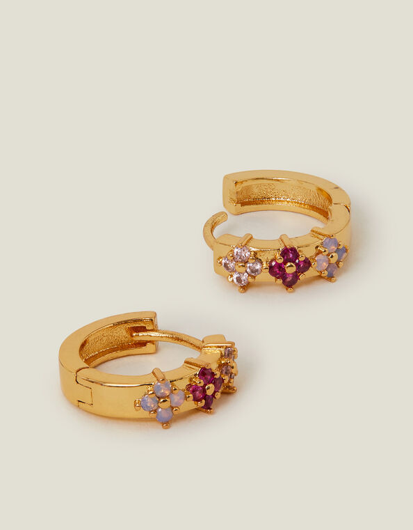 14ct Gold-Plated Sparkle Flower Hoop Earrings, , large