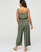 Striped Jumpsuit with Waist Belt, Green (KHAKI), large