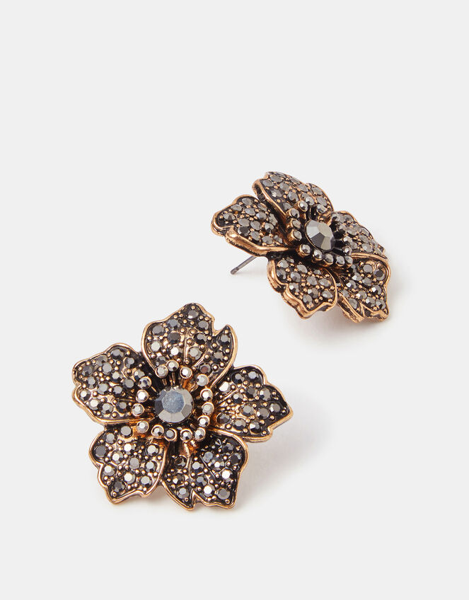 Rhinestone Flower Stud Earrings, , large
