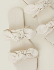Double Bow Strap Leather Sandals, Cream (CREAM), large