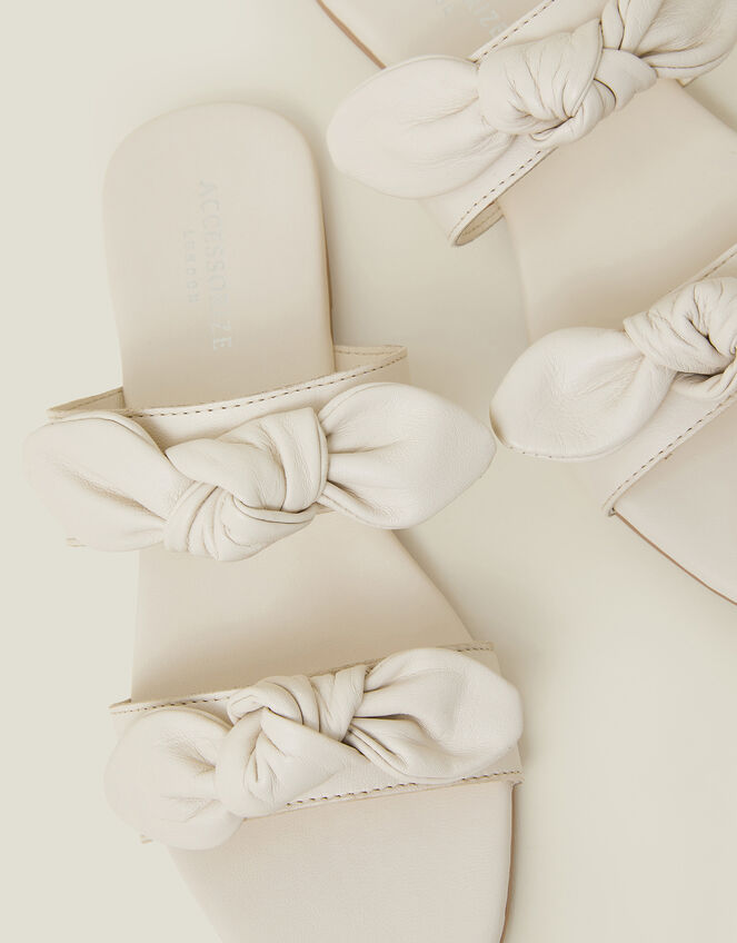 Double Bow Strap Leather Sandals, Cream (CREAM), large