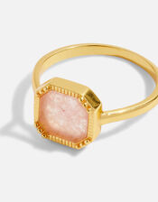 14ct Gold-Plated Square Slice Rose Quartz Ring, Gold (GOLD), large