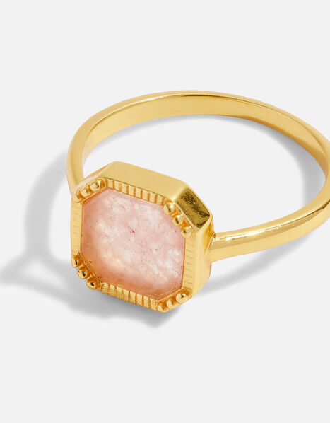 Gold-Plated Square Slice Rose Quartz Ring Gold, Gold (GOLD), large