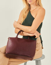 Faux Croc Handbag, Red (BURGUNDY), large
