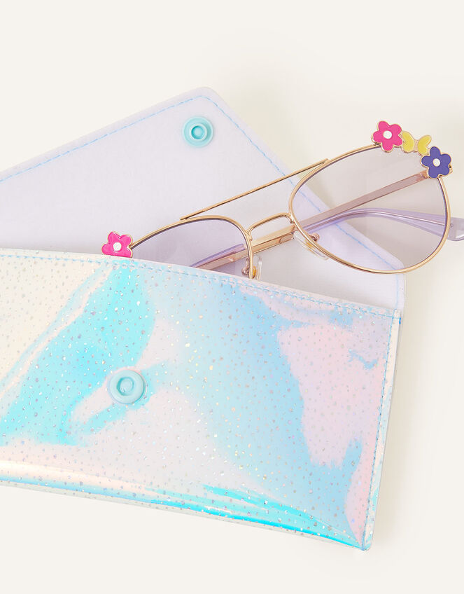 Girls Iridescent Speckled Sunglasses Case, , large