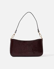 Faux Croc Baguette Bag, Red (BURGUNDY), large