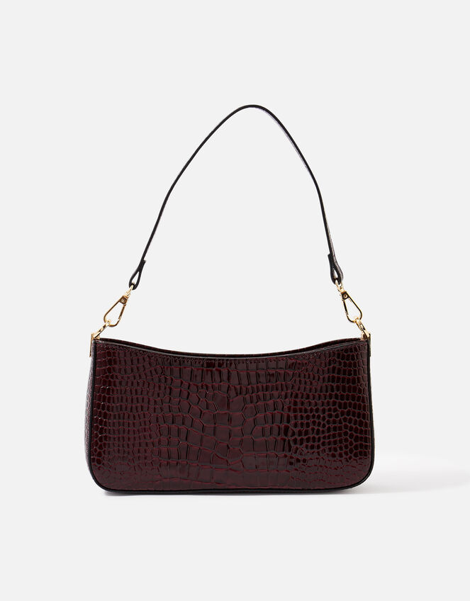 Faux Croc Baguette Bag, Red (BURGUNDY), large