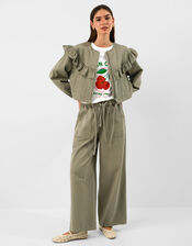 Ruffle Denim Jacket, Green (KHAKI), large
