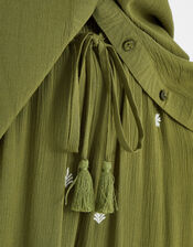 Embroidered Crinkle Trousers, Green (KHAKI), large