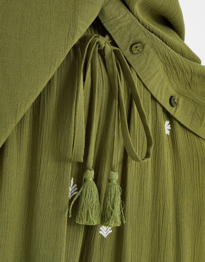 Embroidered Crinkle Trousers, Green (KHAKI), large