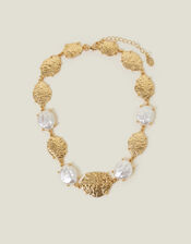Pearl Molten Disc Necklace, , large