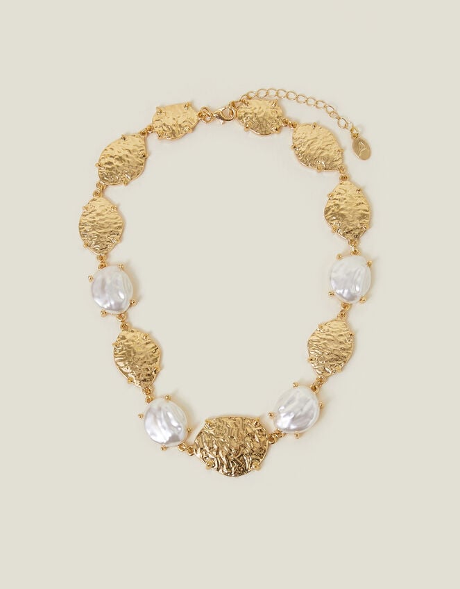 Pearl Molten Disc Necklace, , large