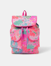 Girls Tropical Print Canvas Backpack, , large