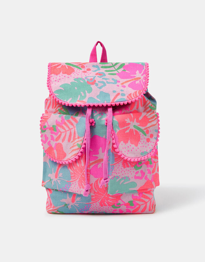Girls Tropical Print Canvas Backpack, , large