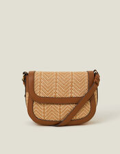 Woven Satchel Cross-Body Bag, Tan (TAN), large