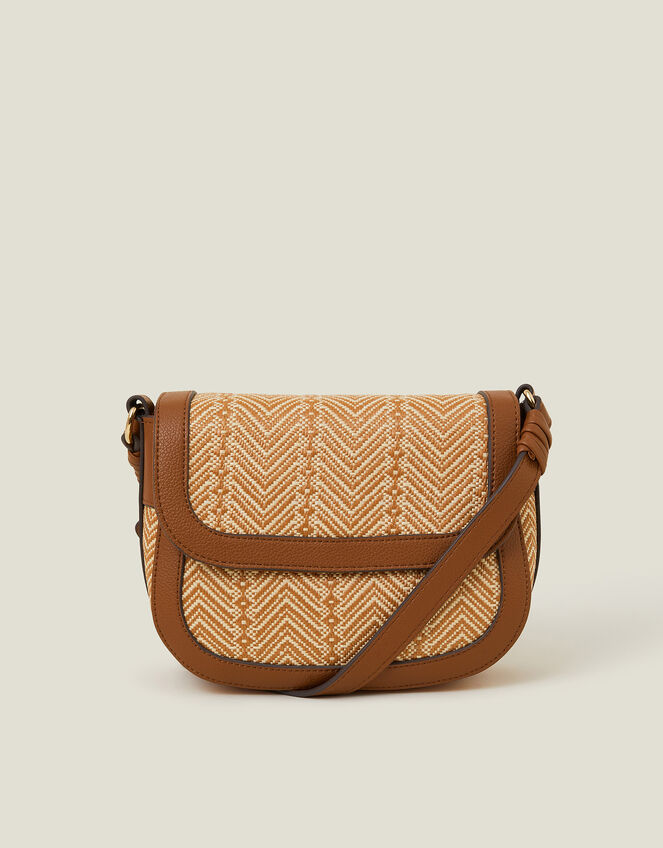 Woven Satchel Cross-Body Bag, Tan (TAN), large