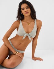 Geometric Textured Tie Bikini Top, Green (KHAKI), large