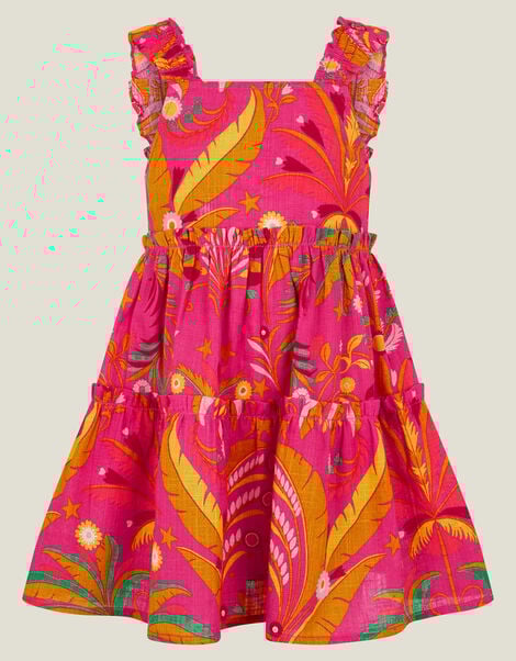 Girls Ornamental Leaf Print Dress, Pink (PINK), large