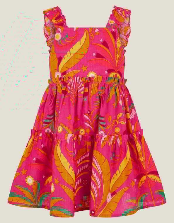 Girls Ornamental Leaf Print Dress, Pink (PINK), large