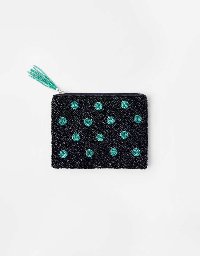 Beaded Spot Pouch Bag, Blue (NAVY), large