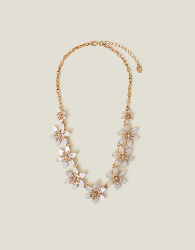  Mother of Pearl Flower Collar Necklace, , large