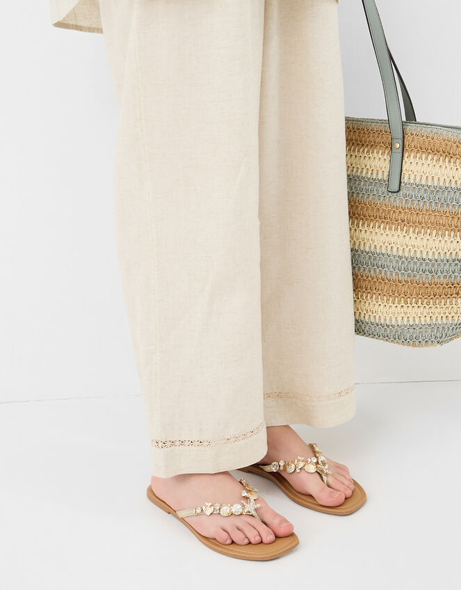 Sparkle Shell Embellished Sandals, Tan (TAN), large