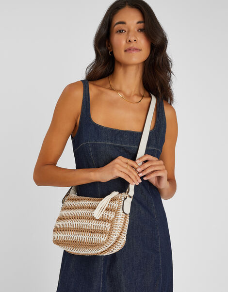 Two-Tone Woven Crossbody Bag, , large