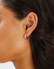 Sterling Silver-Plated Diamanté Huggie Hoop Earrings, , large