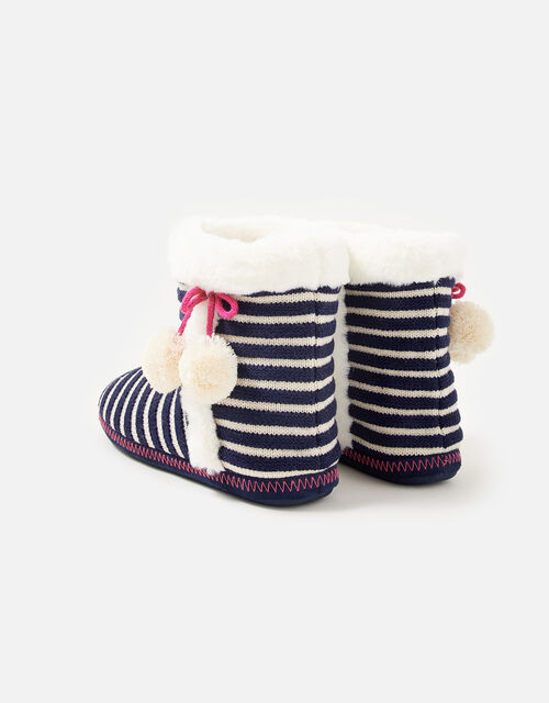 Nautical Stripe Knitted Slipper Boots, Blue (BLUE), large