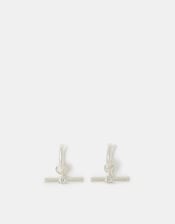 Sterling Silver-Plated T-Bar Charm Hoop Earrings, , large