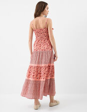 Mix Floral Print Smocked Maxi Dress, Pink (PINK), large
