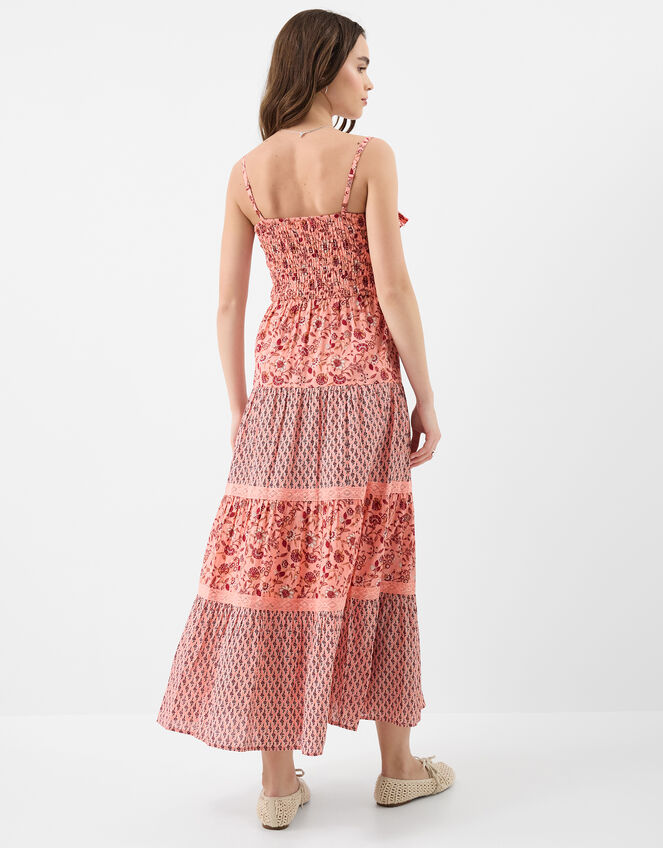 Mix Floral Print Smocked Maxi Dress, Pink (PINK), large