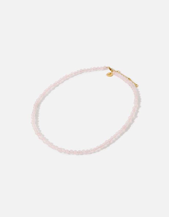 14ct Gold-Plated Rose Quartz Healing Stone Beaded Necklace, , large