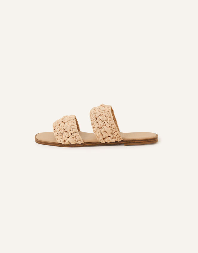 Raffia Macrame Two Strap Mules, Natural (NATURAL), large